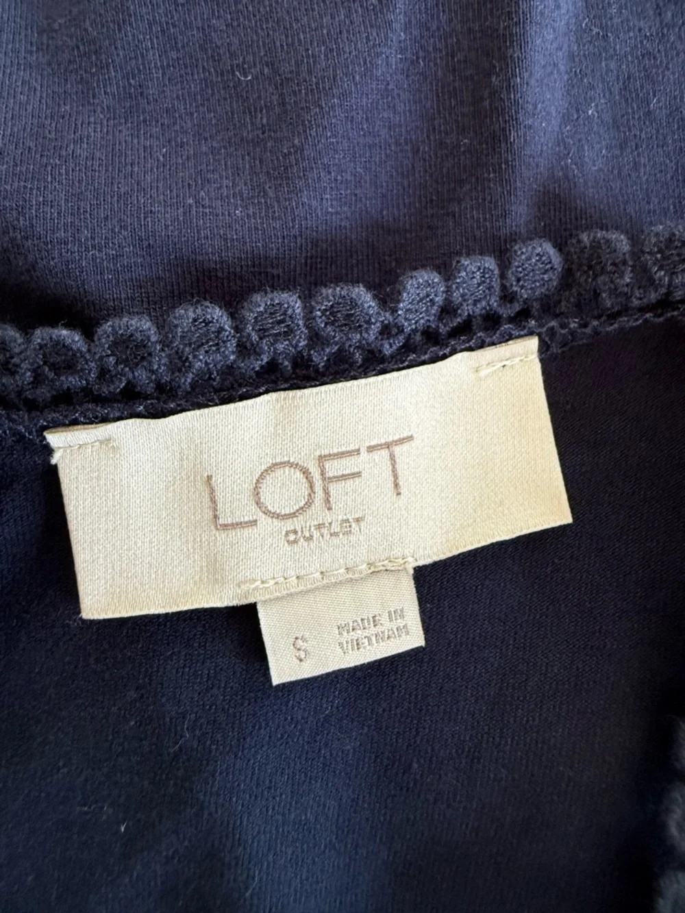 LOFT Navy Blue Lace Yoke Cap Sleeve Mini Swing Dress A-Line Crochet Detail Sz S - Picture 11 of 14